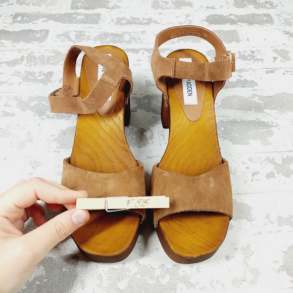 NEW Steve Madden Alabama Platform Brown Suede Wooden Studded Sandals F315 - Picture 13 of 13